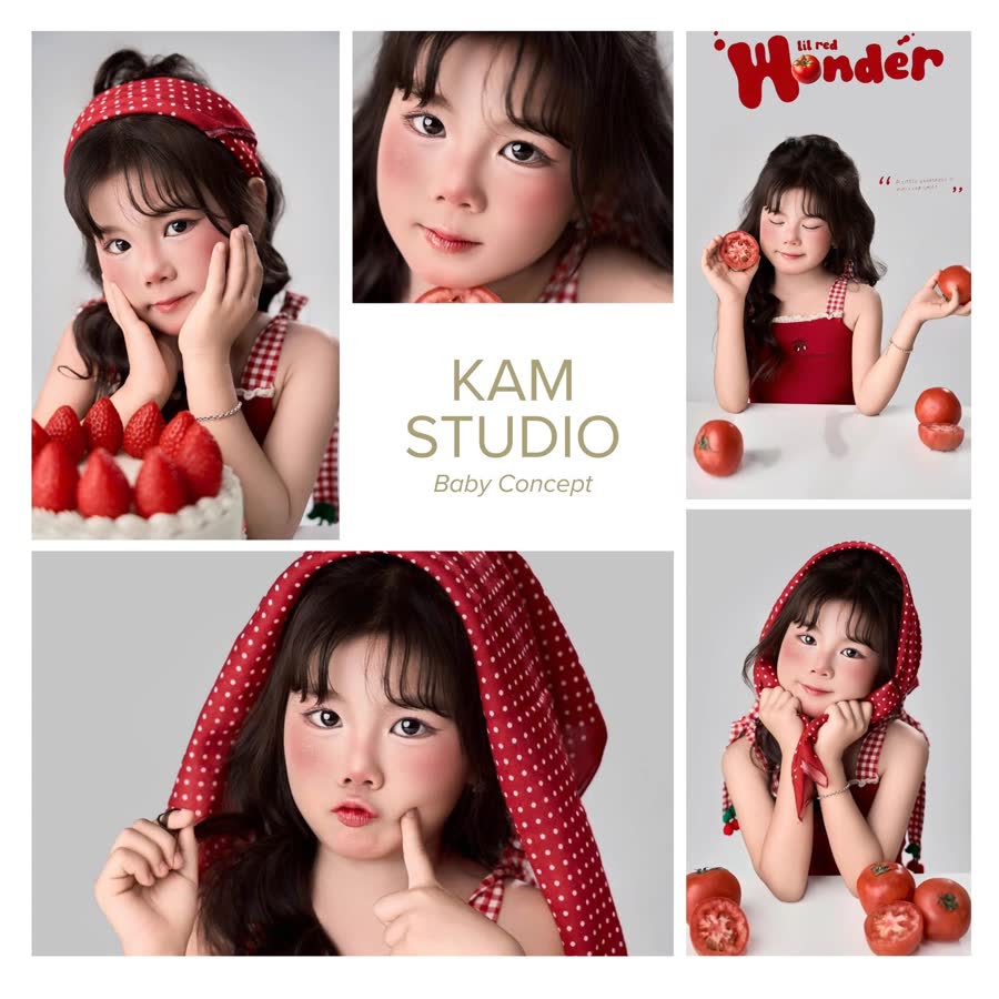 Bé gái chụp concept cô bé quàng khăn đỏ tại Kam Studio